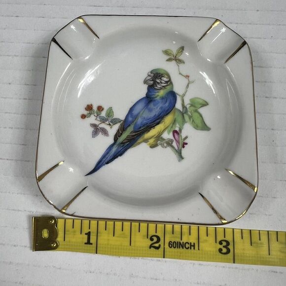 DRESDEN BIRD ASHTRAY Hand Painted 14K Gold Small Chip MINI Porcelain Germany - Picture 8 of 8